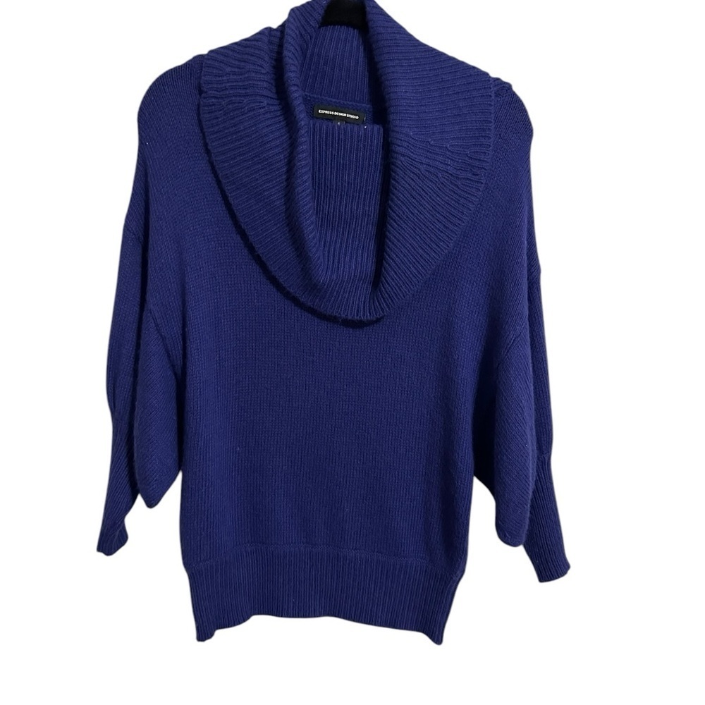 Express Angora Blend Blue Cowl Turtleneck Dolan Sleeve Sweater‎ Small Oversized